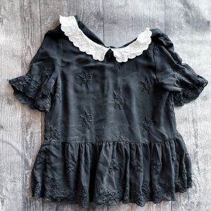 Zara Women’s Black White Collar Blouse Size XS